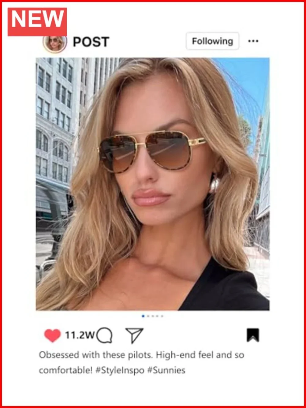 Retro Oversized Aviator Sunglasses Metal Double Bridge UV Protection